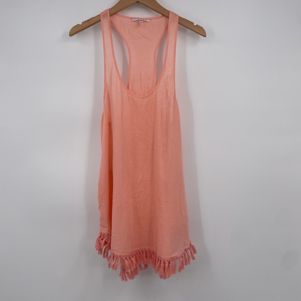 Victorias Secret Peach Coral Cotton Tassel Fringe Swim Cover Up Dress Medium